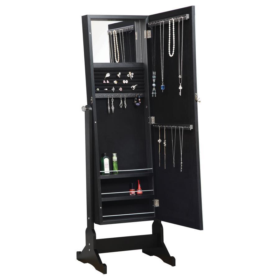 Cortez - Cheval Mirror With Jewelry Storage - Black by CoasterEssence | Bel Furniture