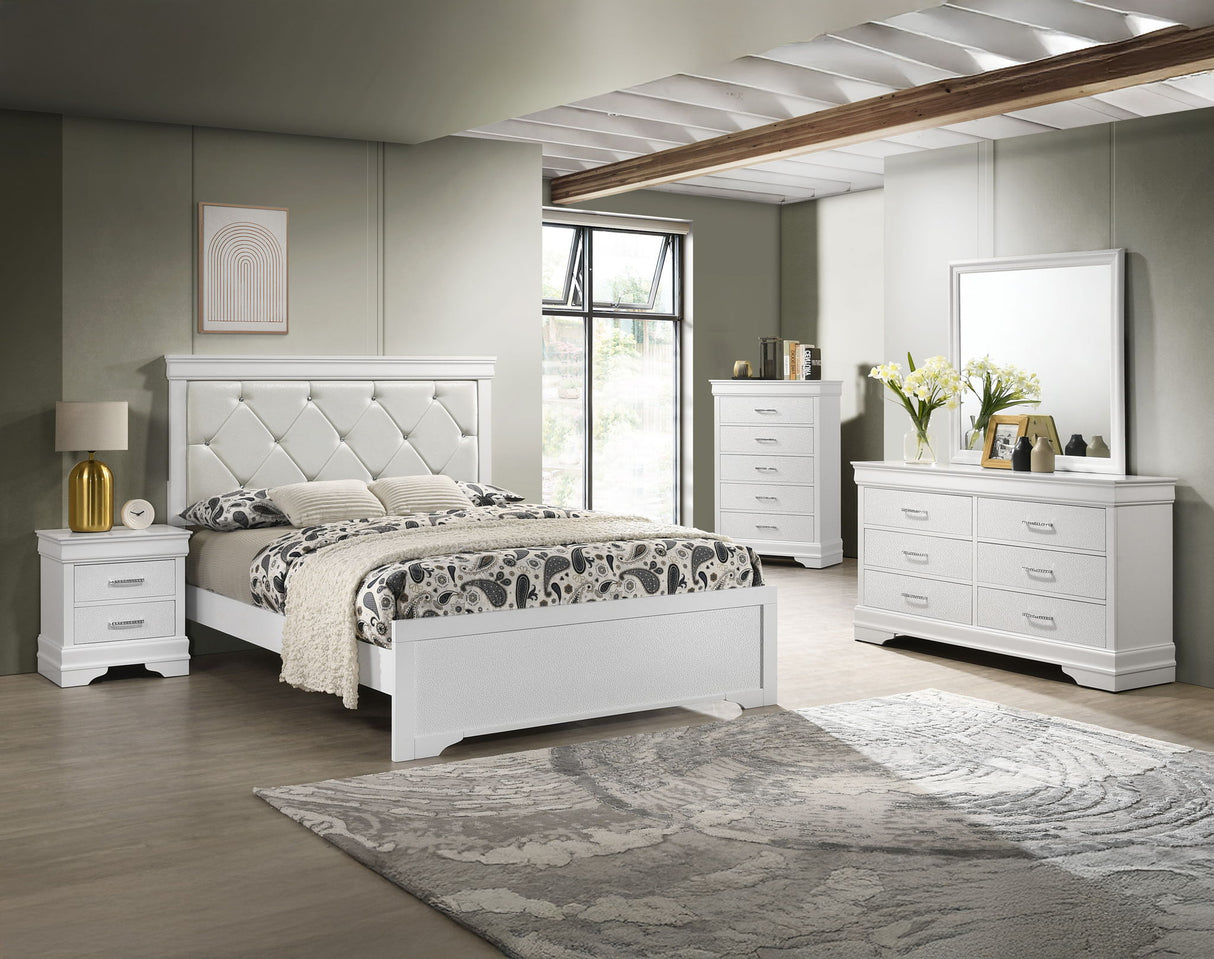 Amalia - Bedroom Set White 5 Pc. Bed, Dresser, Mirror, Chest, Nightstand by Crown Mark | Bel Furniture