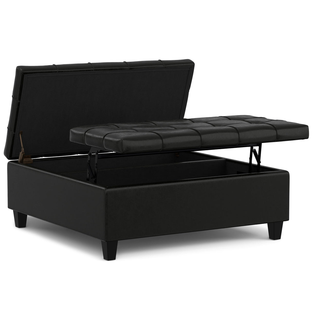 Harrison - Large Square Coffee Table Storage Ottoman - Black by Simpli-Home | Bel Furniture