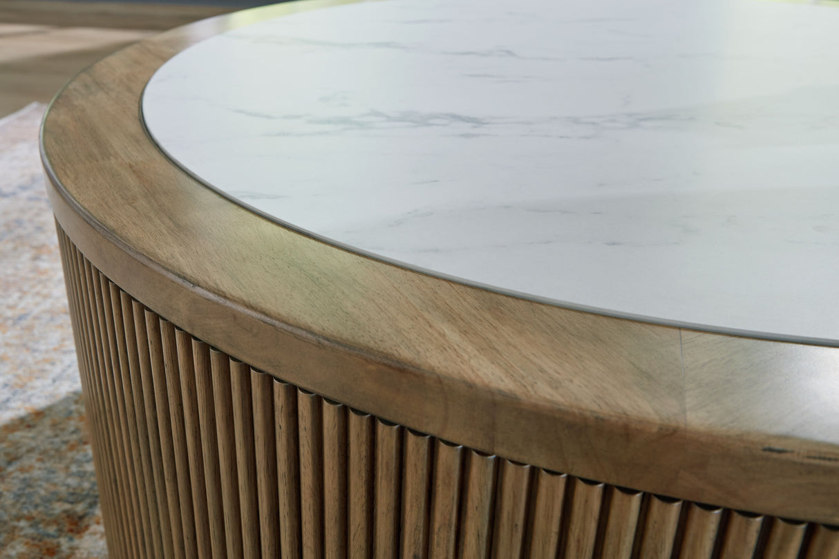 Camdill - Light Brown / White - Round Cocktail Table by Signature Design by Ashley® | Bel Furniture