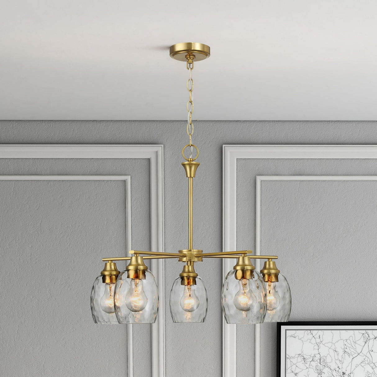 Elegance 5 Lights Linear Arms With Chain Chandelier - Clear / Gold by Ashcroft Furniture | Bel Furniture