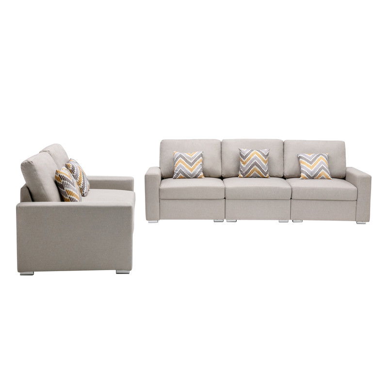 Nolan - Linen Fabric Sofa And Loveseat Living Room With Pillows And Interchangeable Legs by Lilola Home | Bel Furniture