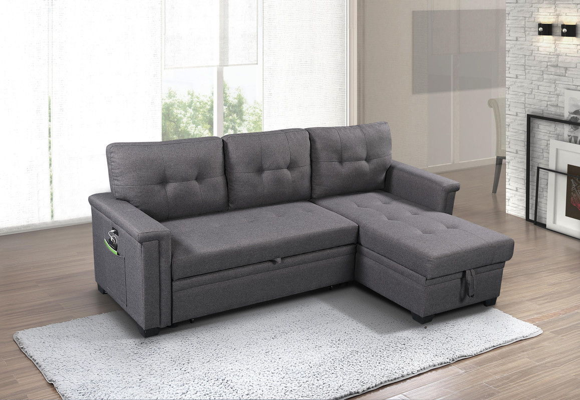 Ashlyn - Reversible Sleeper Sectional Sofa With Storage Chaise, USB Charging Ports And Pocket by Lilola Home | Bel Furniture