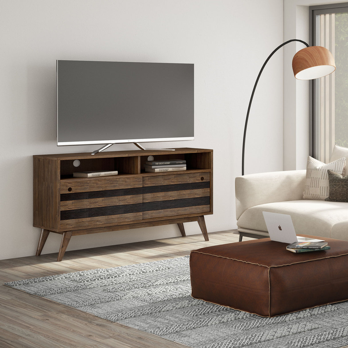Clarkson - TV Stand - Rustic Natural Aged Brown by Simpli-Home | Bel Furniture