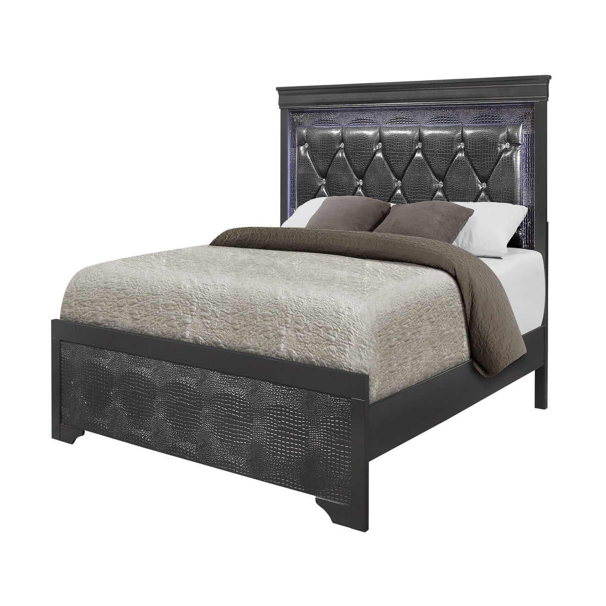 Shaker - Bed With LED Lighting And Crystal Inspired Tufted Headboard