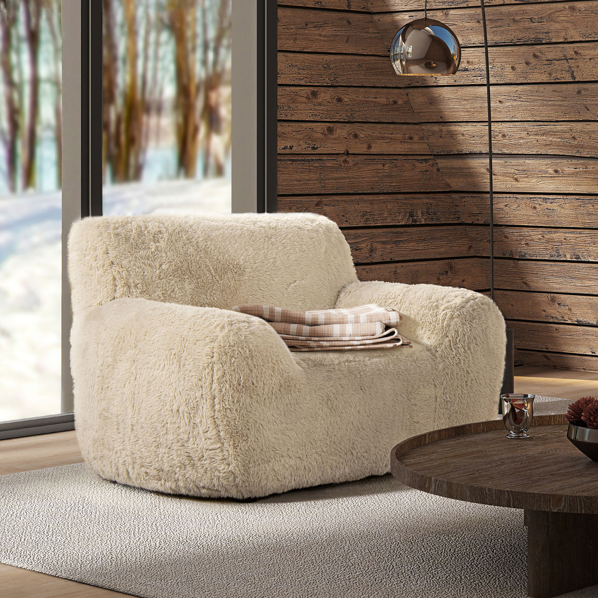 Summit - Faux Sheepskin Overstuffed Arm Chair - Cream Beige by Jennifer Taylor Home | Bel Furniture