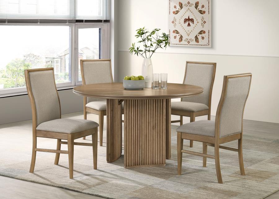 Adina - 53" Round Wood Dining Table - Distressed Light Brown