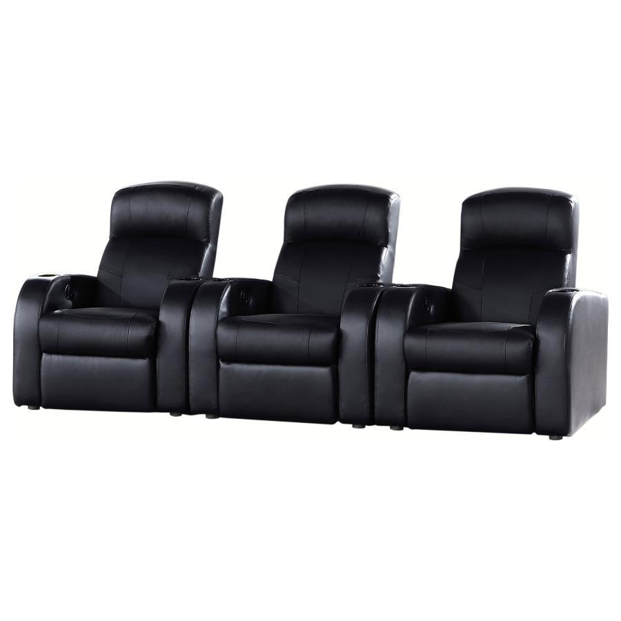 Cyrus - Upholstered Home Theater Seating Black 3 Pc. 3 Seats by CoasterEssence | Bel Furniture