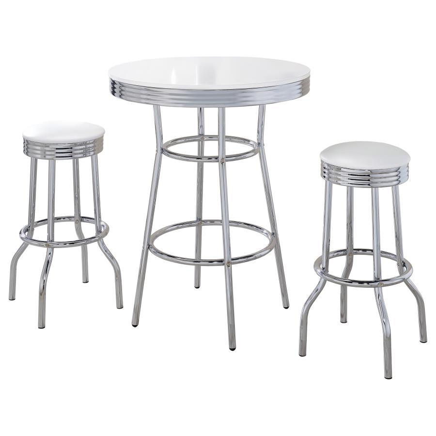 Retro - 3 Pieces Round 1950s Bistro Pub Bar Table Set by Coaster Fine Furniture | Bel Furniture