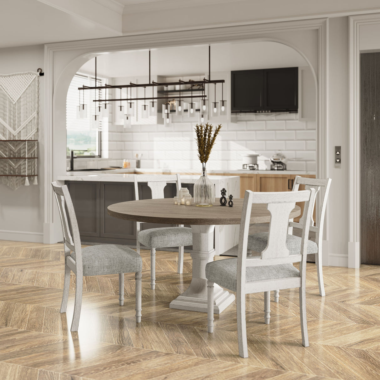 Tannen - Round 5 Piece Dining Table (Set of 5) - White And Gray by Lilola Home | Bel Furniture