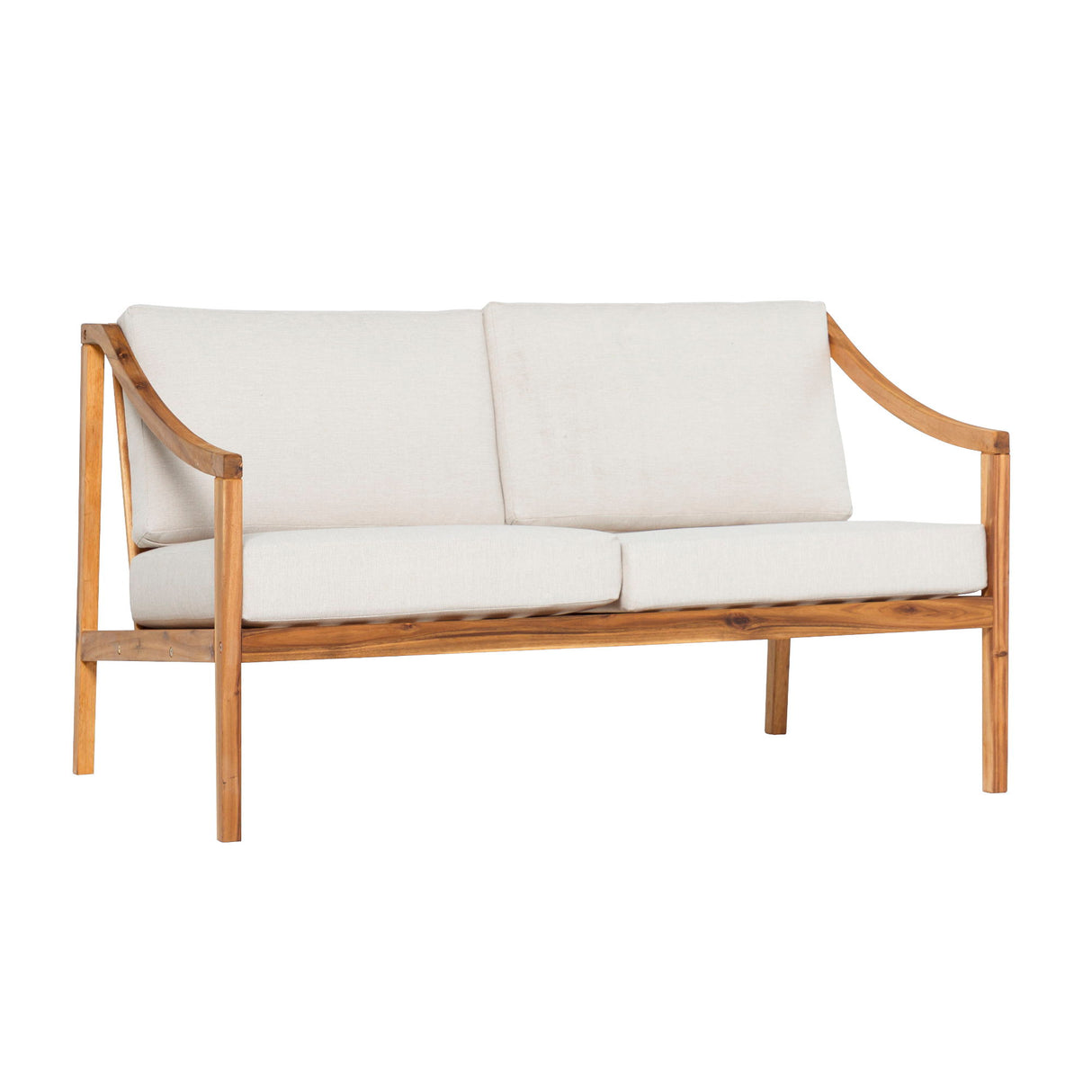 Modern Curved Arm Upholstered Outdoor Loveseat Light Brown by Walker Edison | Bel Furniture