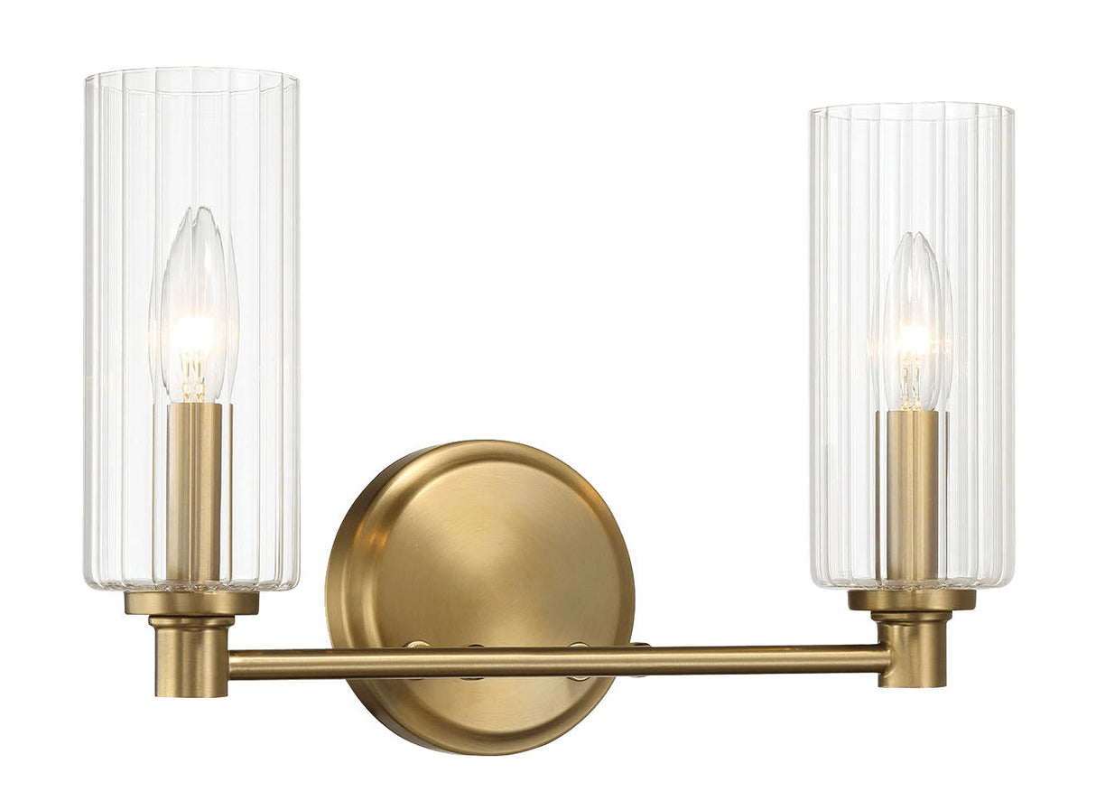 Regal - Double Light Vanity With Clear Ribbed Satin - Antique Brass / Clear by Ashcroft Furniture | Bel Furniture