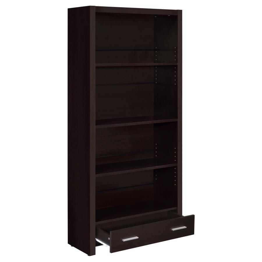 Skylar - 5-Shelf Bookcase With Drawer - Cappuccino by CoasterEveryday | Bel Furniture