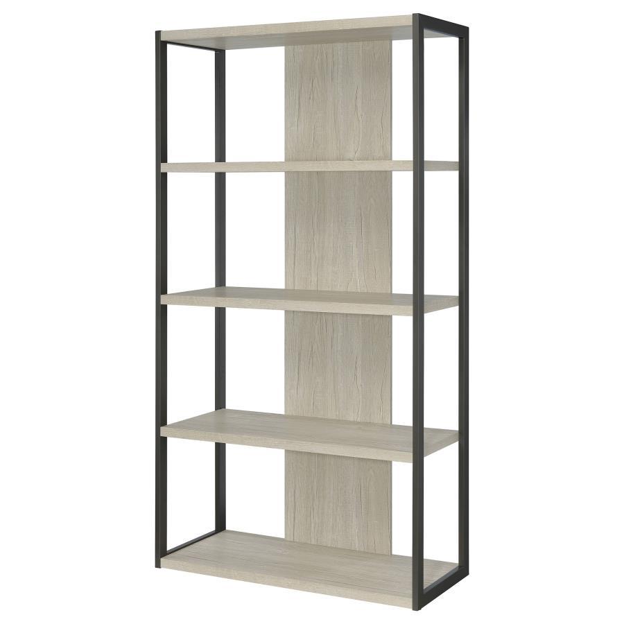Loomis - 72" 4-Shelf Bookshelf - Whitewashed Gray by CoasterEssence | Bel Furniture