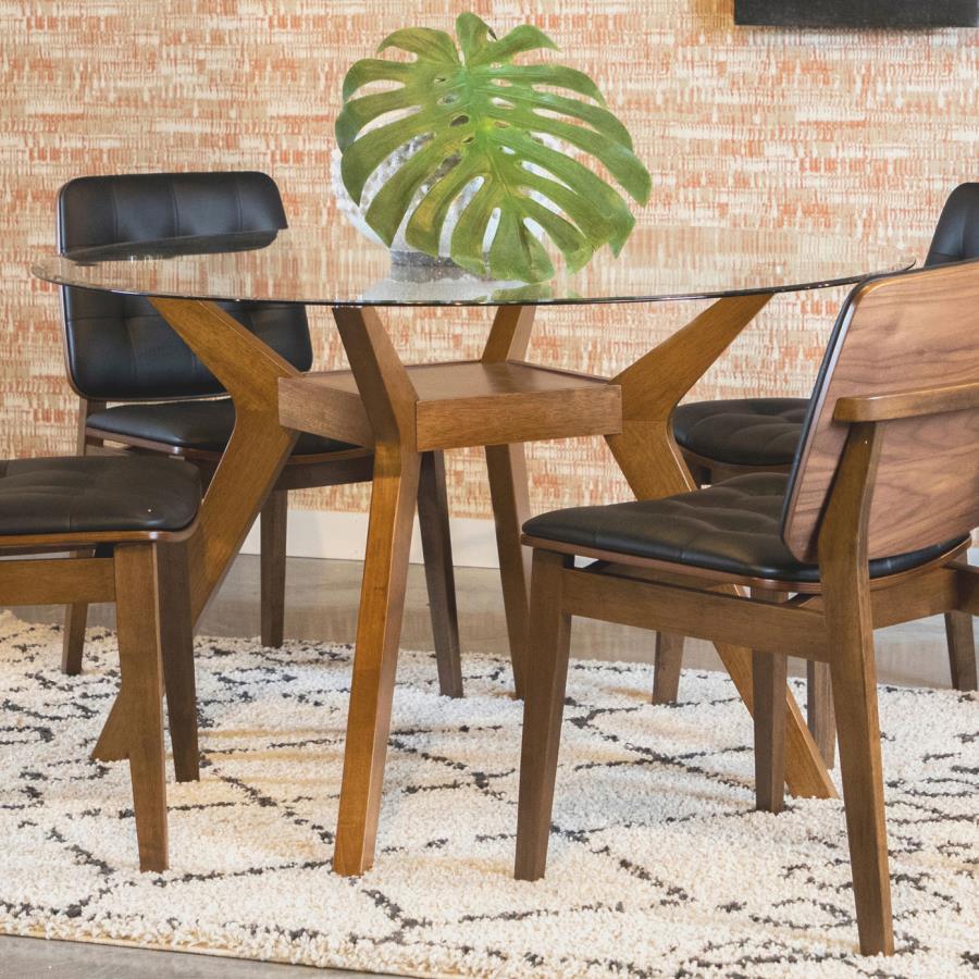 Paxton - Round Glass Top Wood Dining Table - Nutmeg by Coaster Fine Furniture | Bel Furniture