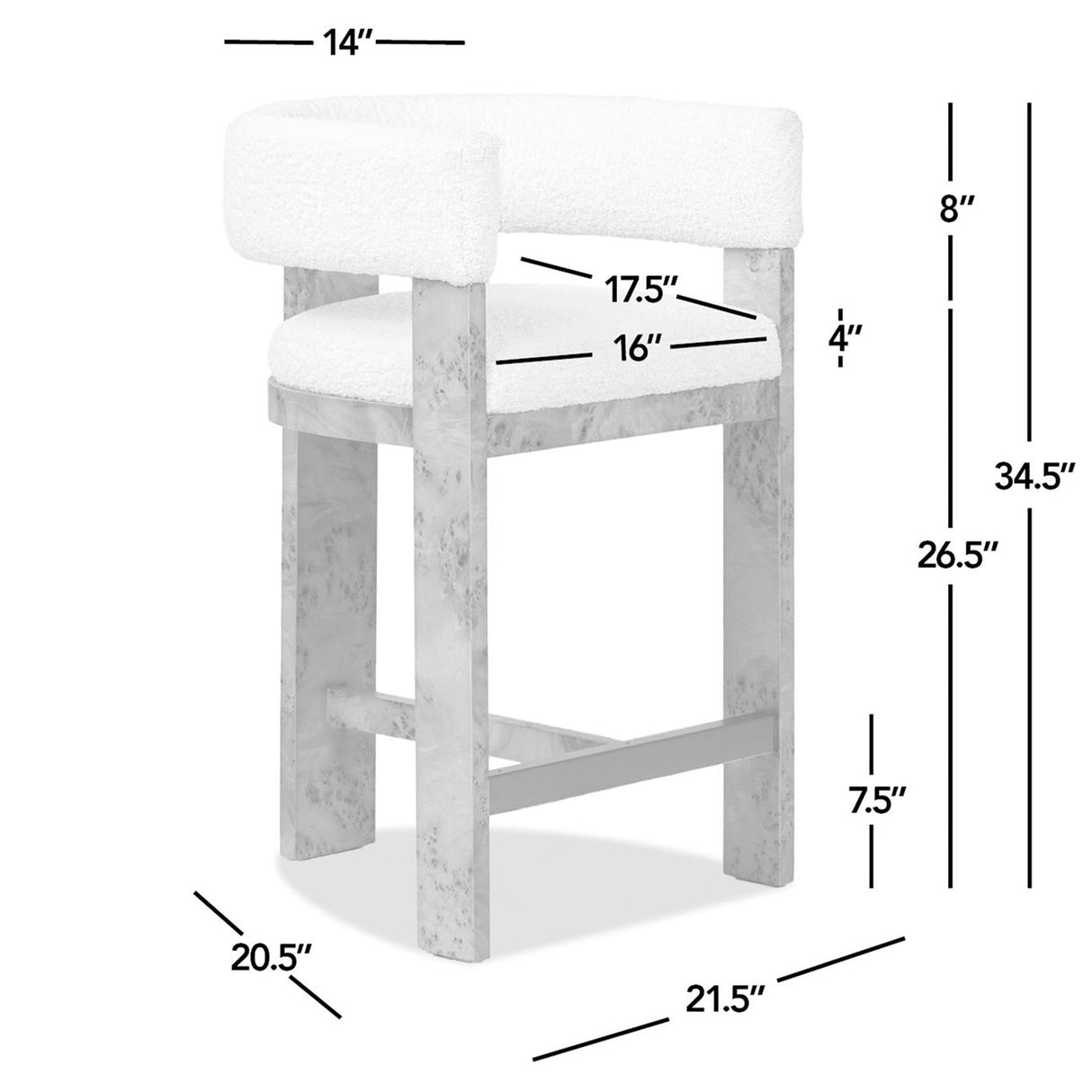 Vavona - Burl Upholstered Barrel Back Counter Height Bar Stool - Polar Off White by Jennifer Taylor Home | Bel Furniture