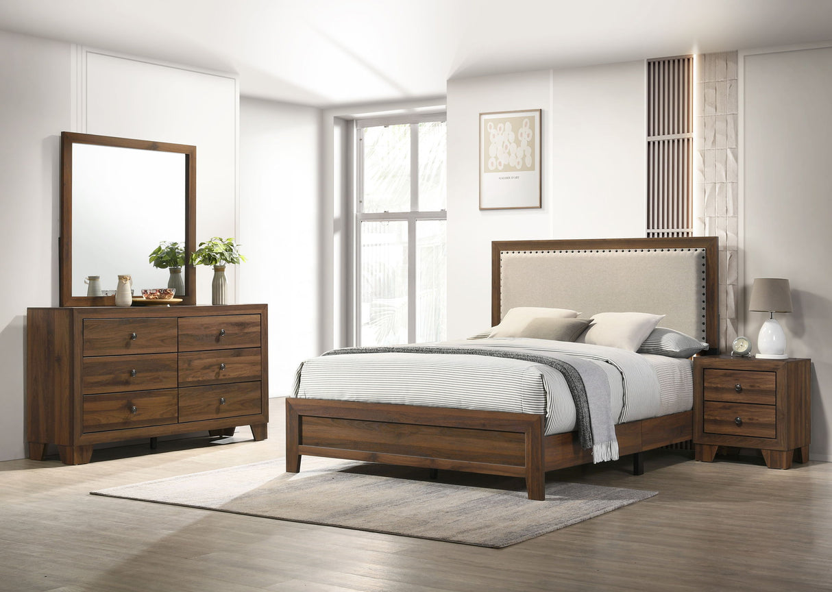 Millie - Upholstered Bedroom Set Dark Brown 4 Pc. Bed, Dresser, Mirror, Nightstand by Crown Mark | Bel Furniture
