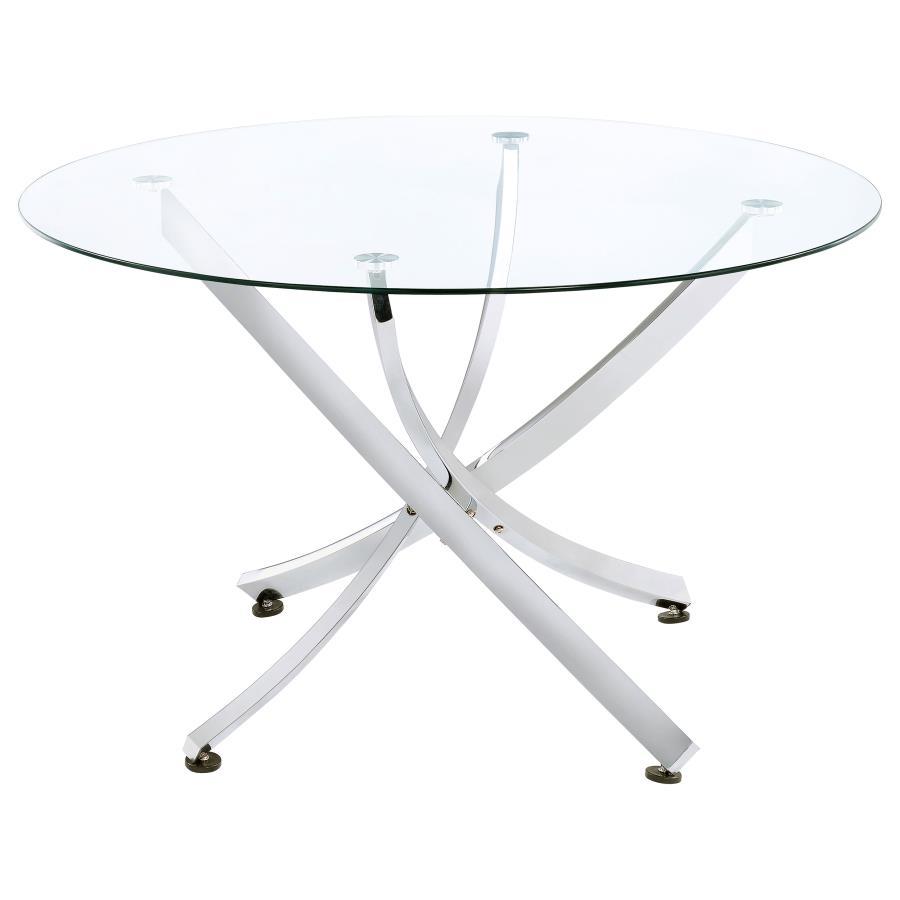 Beckham - 5 Piece Round Glass Top Dining Set - Chrome And White by CoasterEveryday | Bel Furniture