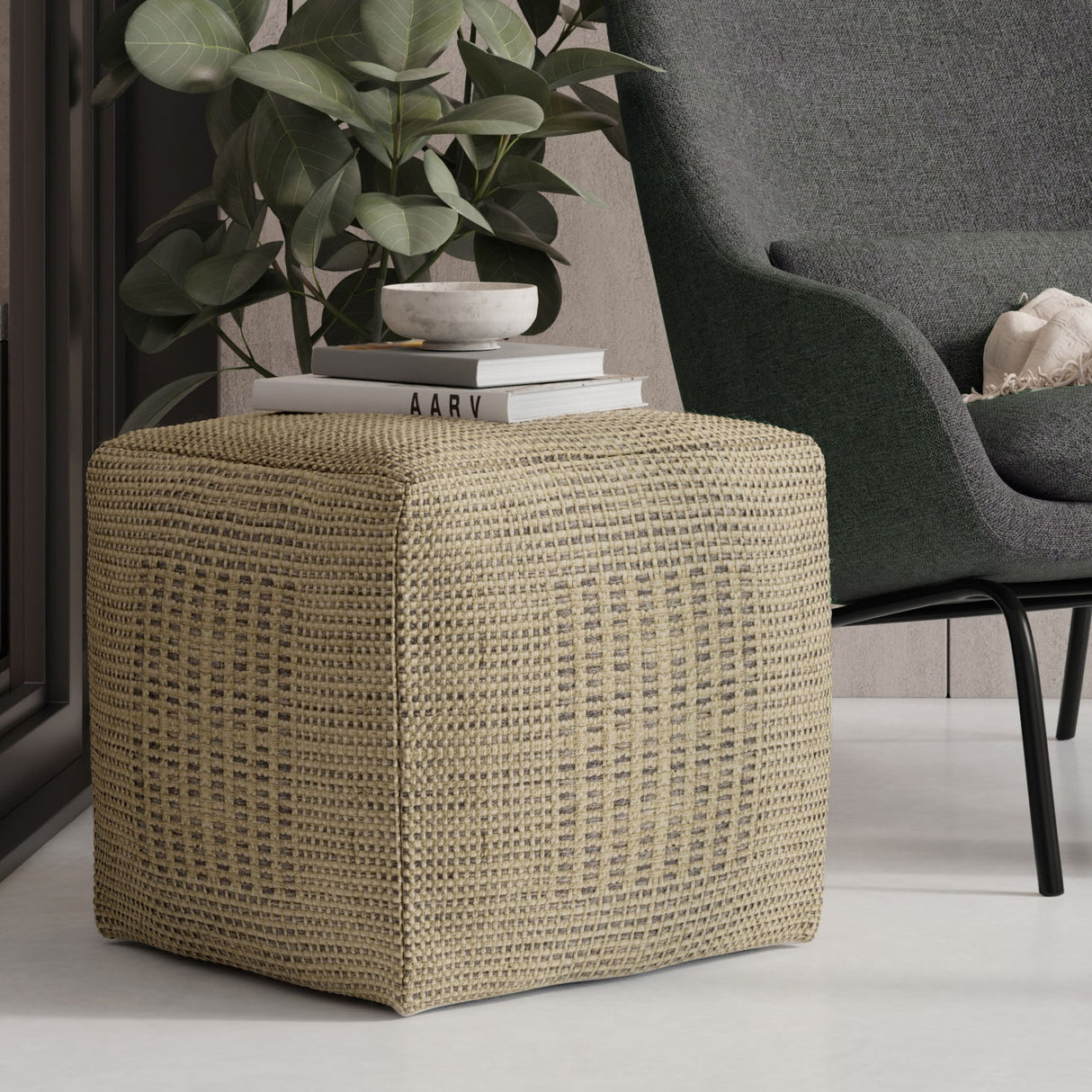 Delilah - Square Woven Pouf - Natural by Simpli-Home | Bel Furniture