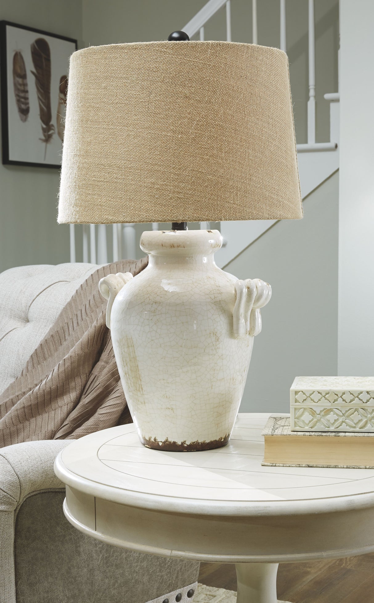 Emelda - Cream - Ceramic Table Lamp by Signature Design by Ashley® | Bel Furniture