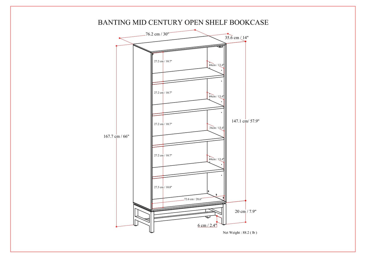 Banting - Mid Century Bookcase, Handcrafted by Simpli-Home | Bel Furniture