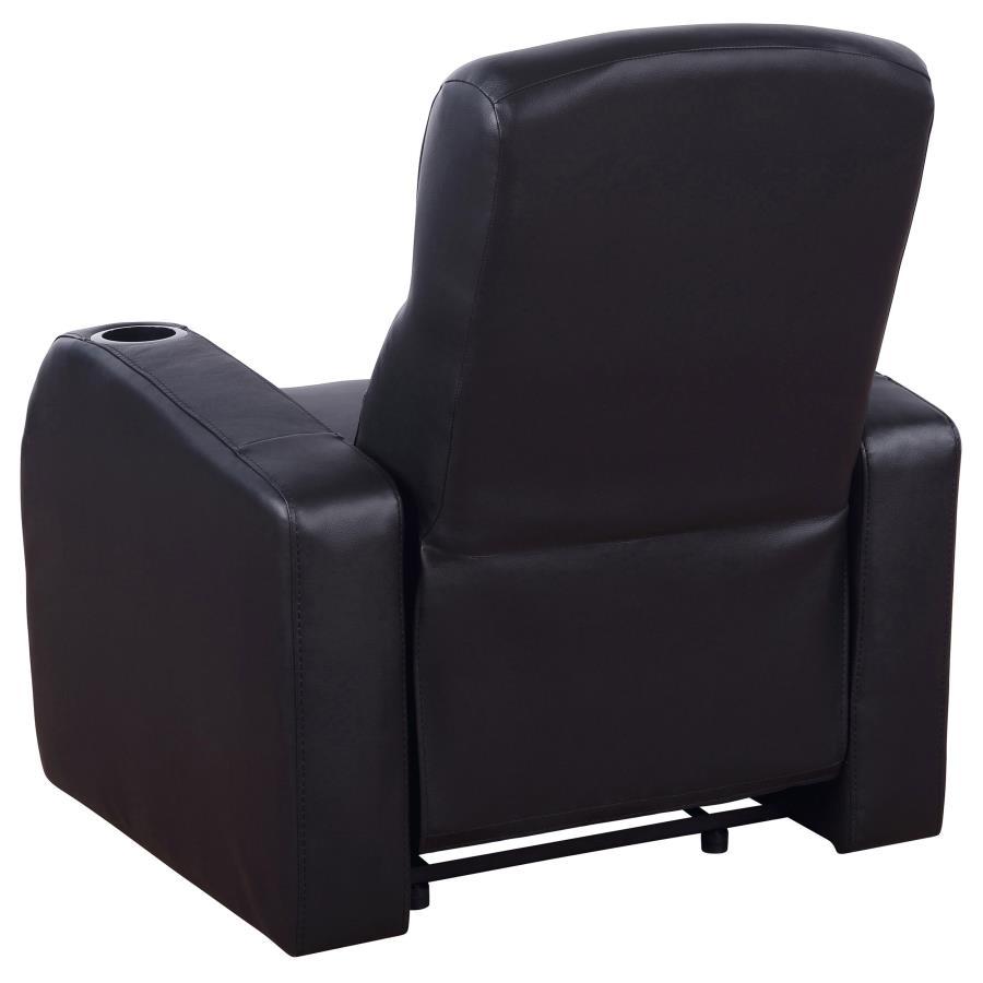 Cyrus - Upholstered Track Arm Recliner - Black by CoasterEssence | Bel Furniture