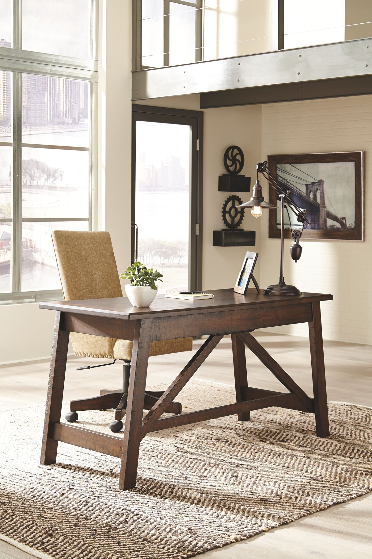 Baldridge - Rustic Brown - Home Office Large Leg Desk by Signature Design by Ashley® | Bel Furniture