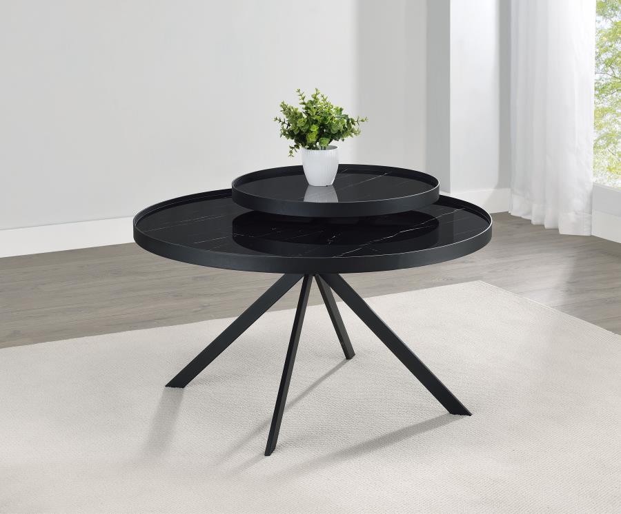Briggs - Round Marble Printed Glass Top Coffee Table by Coaster Fine Furniture | Bel Furniture