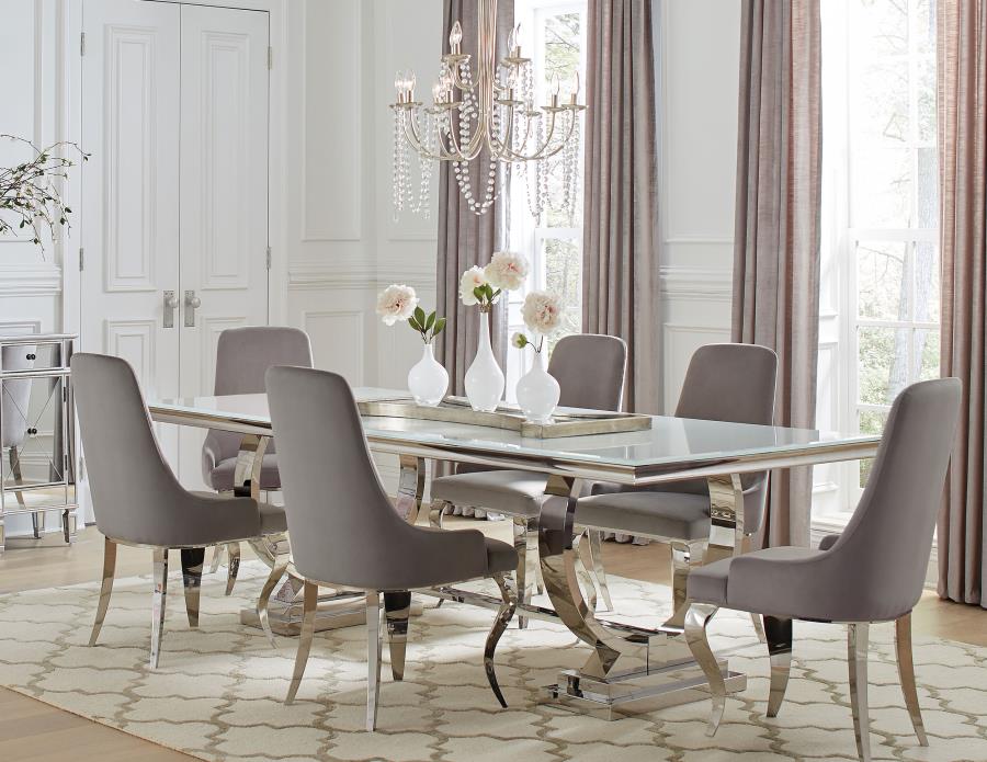 Antoine Rectangular Glass Top Dining Table Set Grey