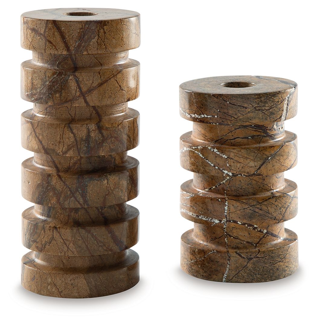 Emsleyfield - Tan - Candle Holder Set (Set of 2) by Signature Design by Ashley® | Bel Furniture