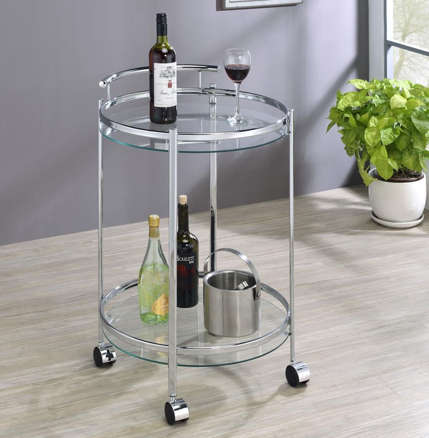 Chrissy - Round Glass Shelf Metal Bar Cart by CoasterEveryday | Bel Furniture