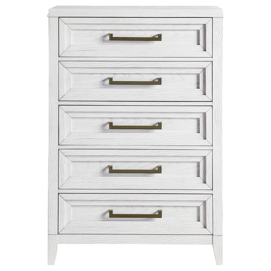 Marielle - 5-Drawer Bedroom Chest - Distressed White by CoasterEveryday | Bel Furniture