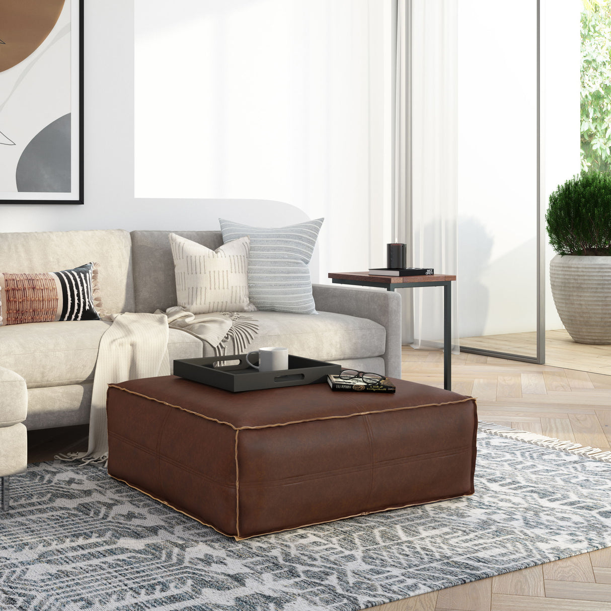 Brody - Large Square, Coffee Table Pouf by Simpli-Home | Bel Furniture