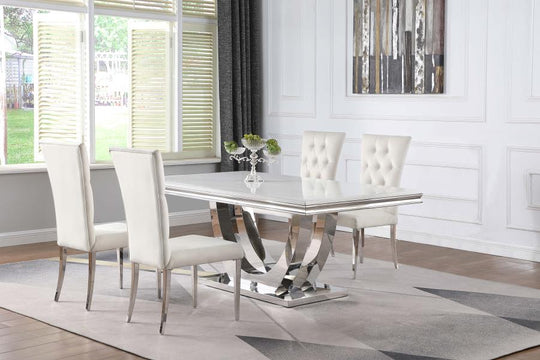 Kerwin Rectangular Dining Table Set White and Chrome