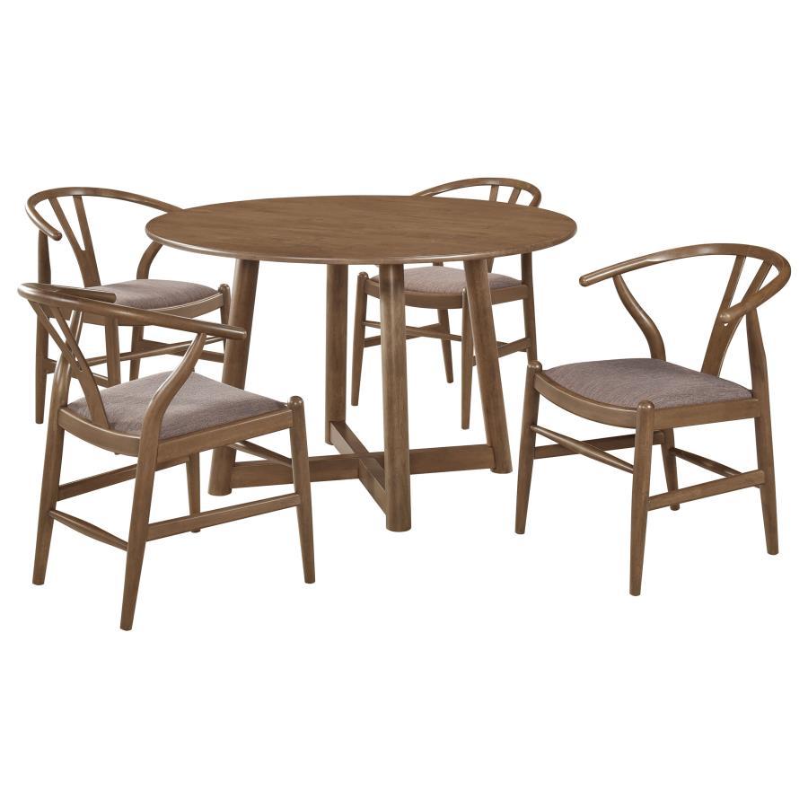Dinah - 5 Piece Round Solid Wood Dining Set - Walnut by Coaster Fine Furniture | Bel Furniture