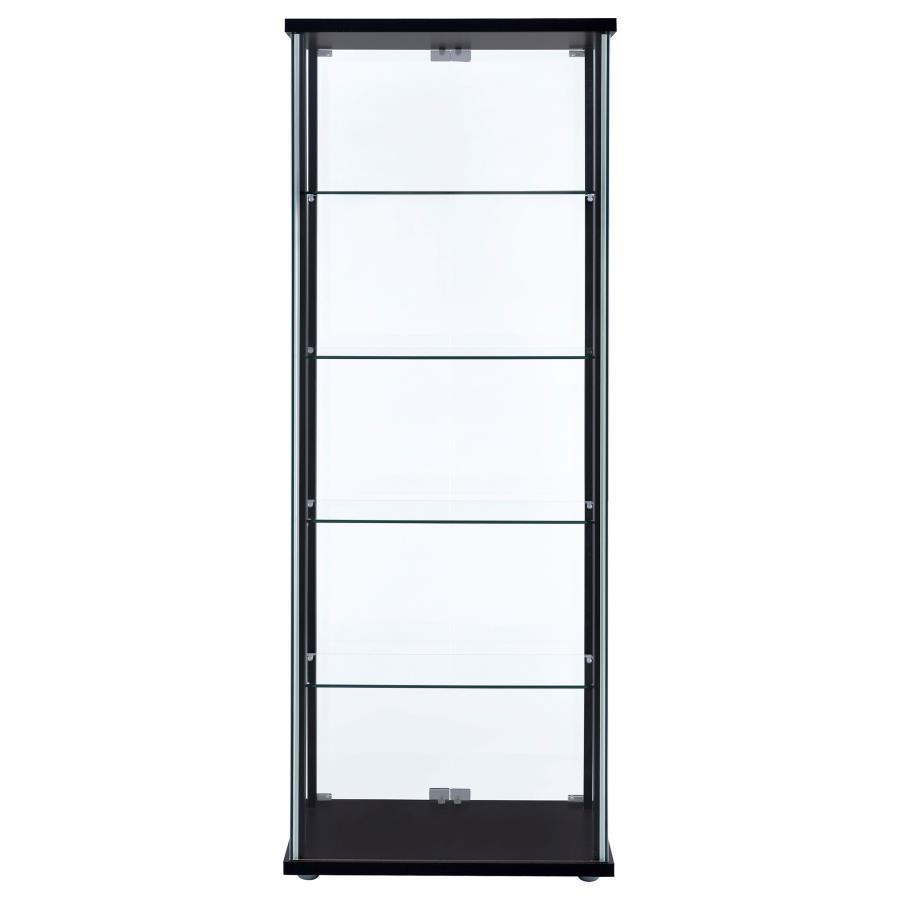 Delphinium - 5-Shelf Clear Glass Curio Display Cabinet - Black by CoasterEveryday | Bel Furniture
