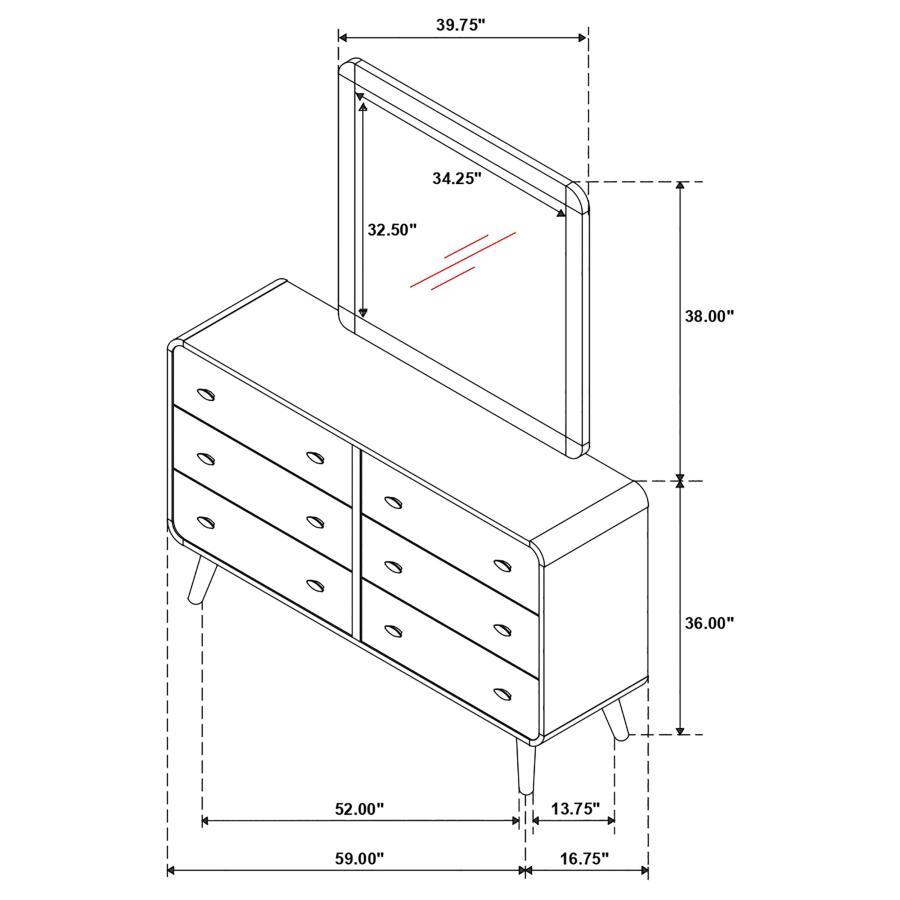 Robyn - 6-Drawer Bedroom Dresser And Mirror by CoasterEssence | Bel Furniture