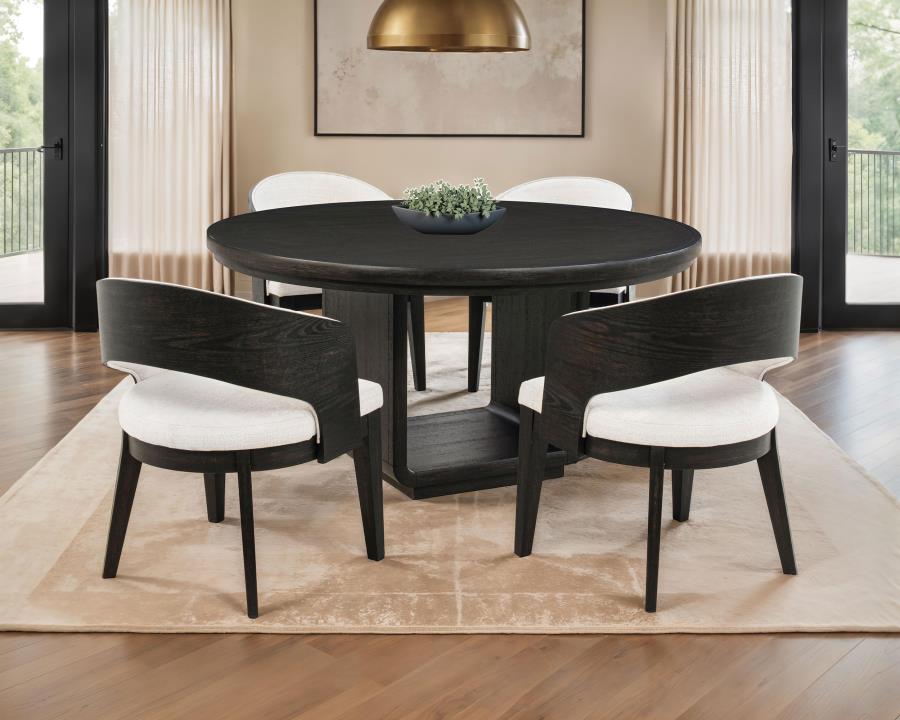 Leandro - 5 Piece Round Dining Table Set - Burnished Black