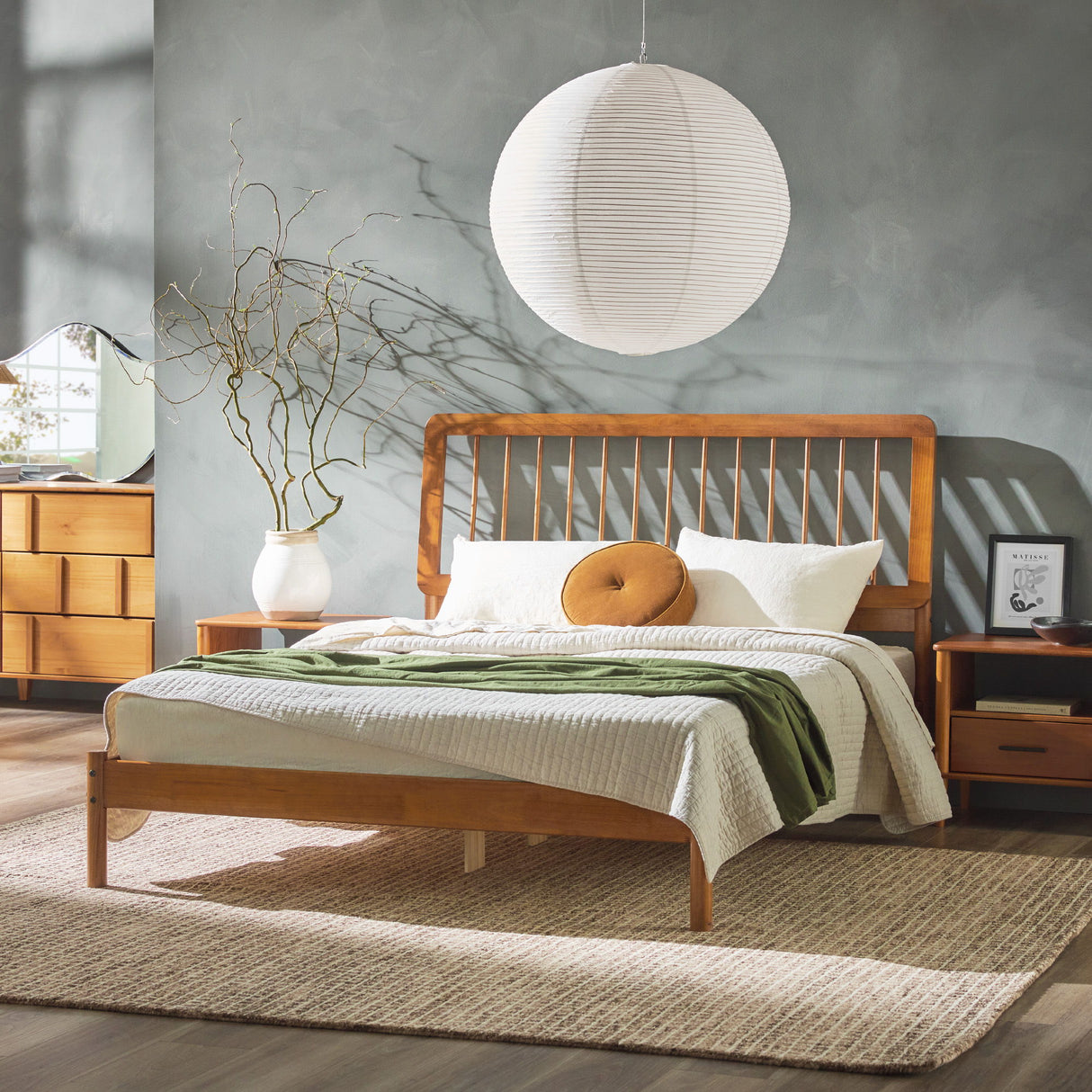 Mid-Century Modern Solid Wood Spindle Bed by Walker Edison | Bel Furniture