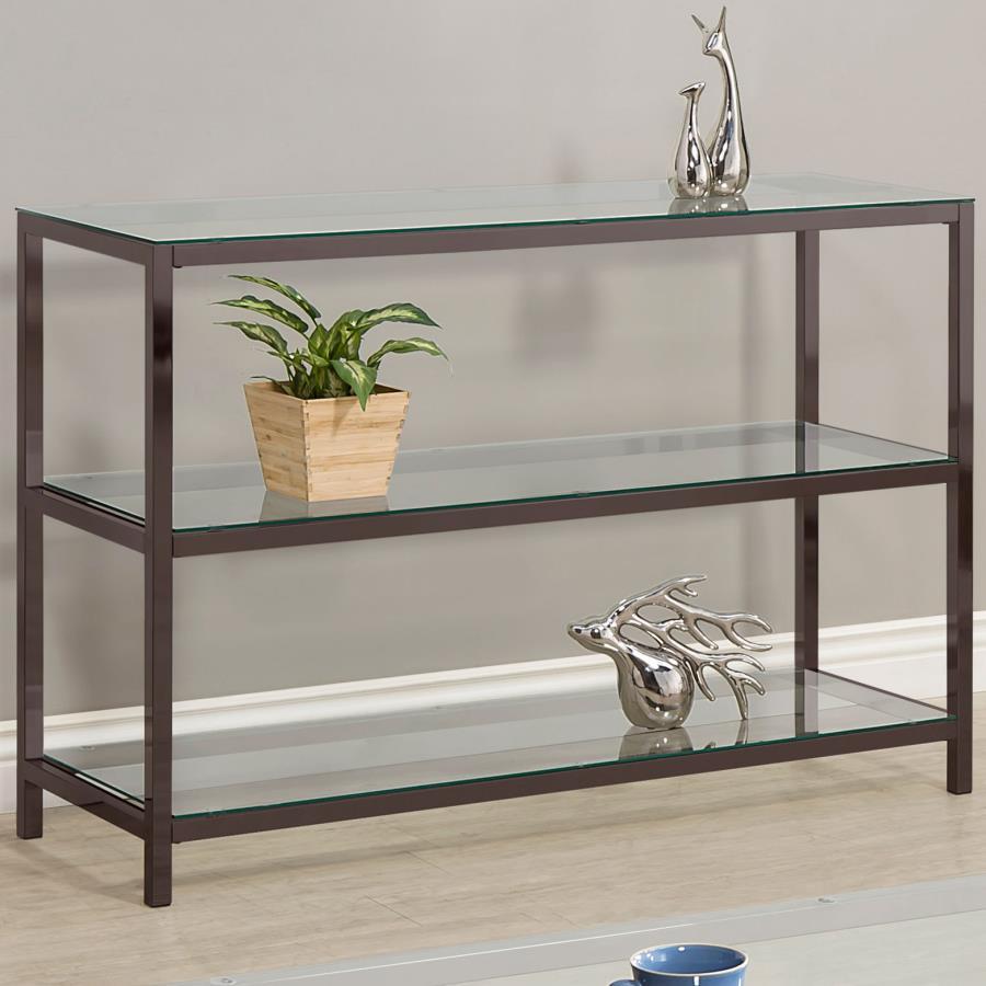 Trini - 2-Shelf Glass Top Entryway Console Table - Black Nickel by CoasterEssence | Bel Furniture