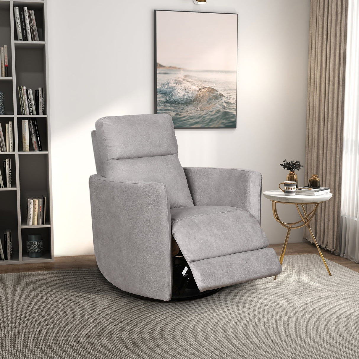 Lawson - Swivel Glider Suede Recliner Chair - Latte by Ashcroft Furniture | Bel Furniture