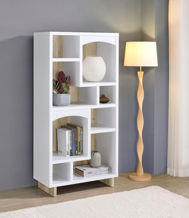 Dalton - 6-Shelf Bookcase - White And Distressed Pine by CoasterEveryday | Bel Furniture