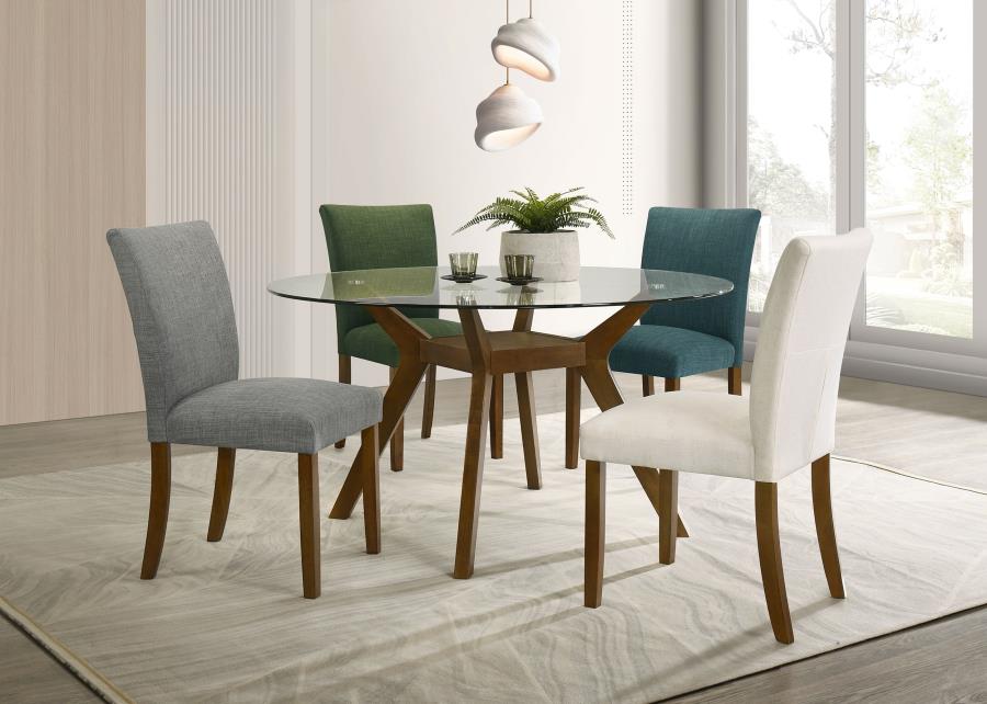 Paxton - Round Glass Top Wood Dining Table - Nutmeg