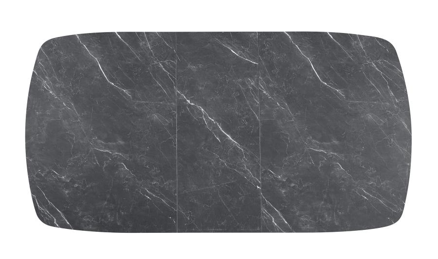 Potero - Faux Marble Extension Leaf Dining Table - Black