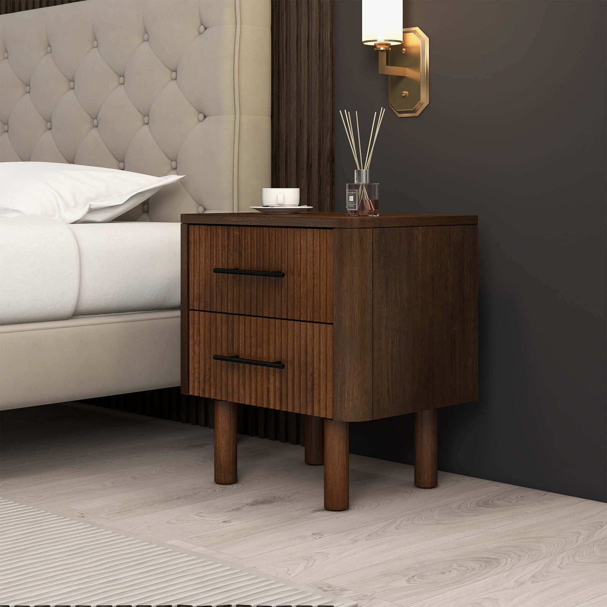 Logan - Mid-Century Modern Nightsd Bed Side Tables With 2 Drawers - Brown by Ashcroft Furniture | Bel Furniture
