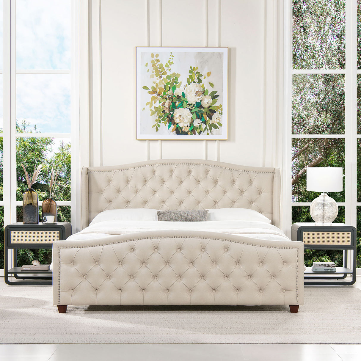 Fontana - Handcrafted Wingback Upholstered Platform Bed Frame by Jennifer Taylor Home | Bel Furniture