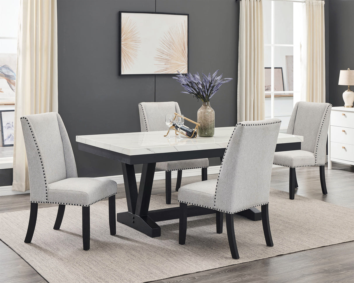 Varley - Genuine Marble Dining Table - Charcoal & White