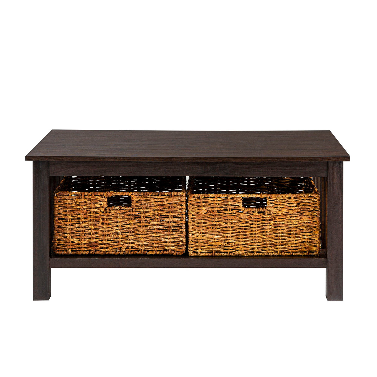 Coastal Coffee Table With Lower Shelf And Faux Rattan Baskets - Espresso by Walker Edison | Bel Furniture