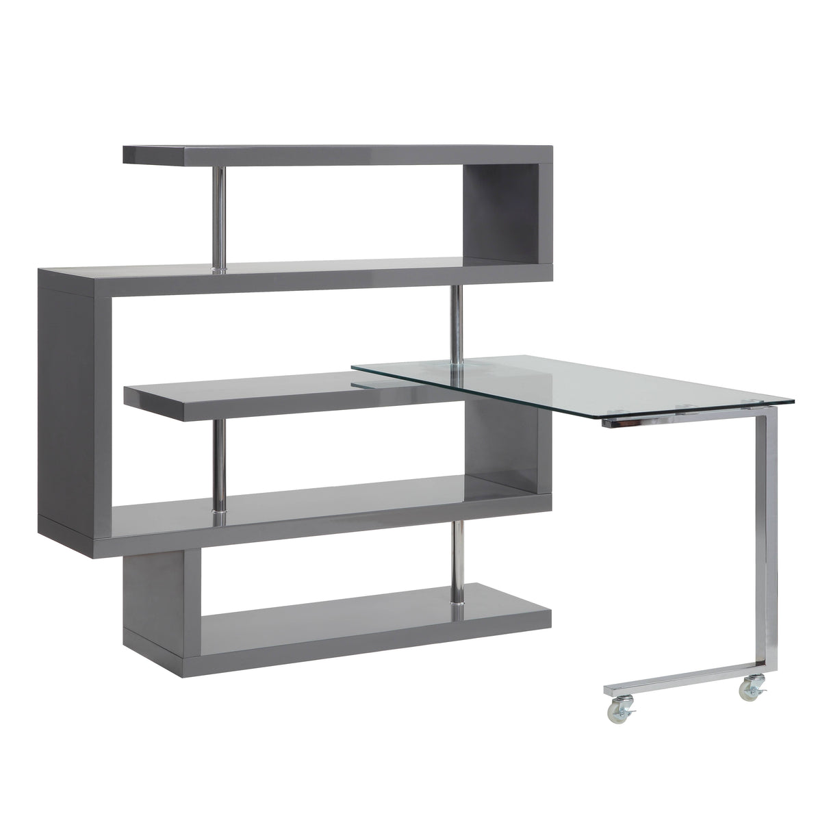 Buck II - Clear Glass, Chrome High Gloss Writing Desk With Shelf by Urban Nest | Bel Furniture