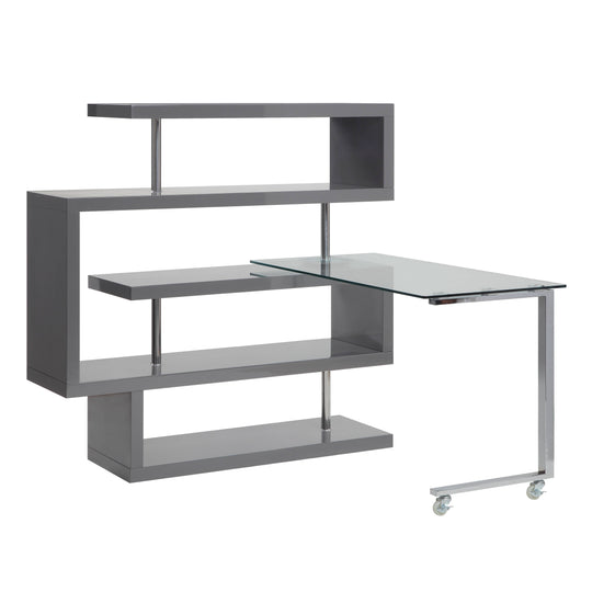 Buck II - Clear Glass, Chrome High Gloss Writing Desk With Shelf by Urban Nest | Bel Furniture